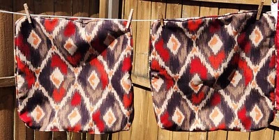 Designer Distressed Ikat Print Rust Multi Pillow Covers Hidden Zipper Set of Two - Image 1 of 4