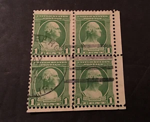 GEORGE WASHINGTON 1 CENT STAMPS USED RIGHT FACING 4 BLOCK 1932- Canceled DATE - Picture 1 of 5