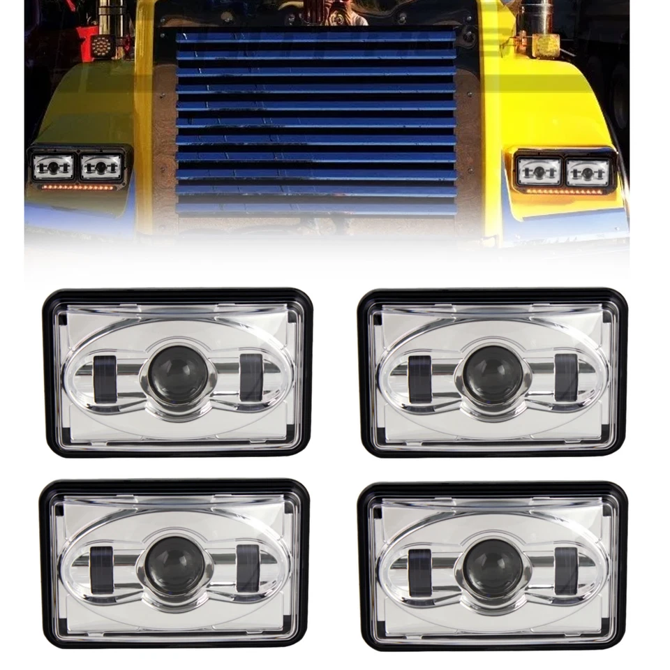 Комплект из 4 хромированных светодиодных фар 4 x 6 дюймов Eagle Lights для Chevrolet GMC Ford Kenworth - Изображение 1 из 4