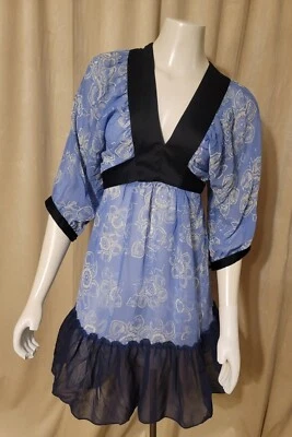Vestido Anthropologie Mujer XS 2 Azul Estampado Seda Corbata Mini Moulinette Soeurs Kimono Foto 1 de 4