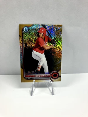 2022 Bowman Chrome Prospects Gold Refractor #BCP-93 Braylin Minier /50 Reds - Image 1 of 4