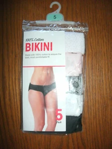 NEW Womens Bikini Panties 5 pk ladies size 5 (S) cotton 3 solid colors 2 floral - Picture 1 of 3