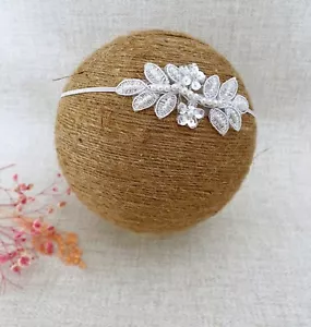 White Baptism Headband With Pearls, Delicate Christening Headband, Newborn Band - Picture 1 of 8