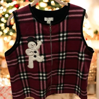 Жилет флисовый Christopher & Banks розовый и черный клетчатый размер M снеговик - Изображение 1 из 4