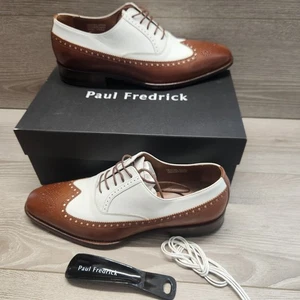 Paul Fredrick Shoes Italian Leather Wingtip Oxford White Chestnut Brown Size 11 - Picture 1 of 14