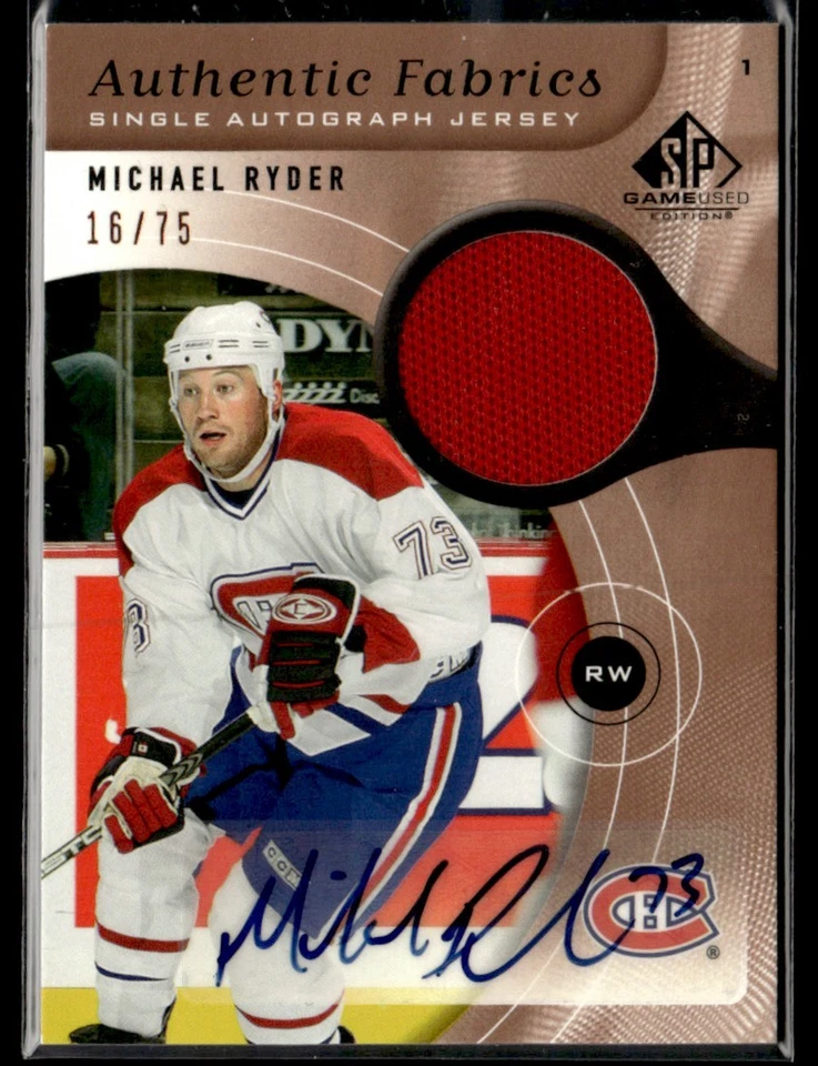 2005-06 SP Game Used Authentic Fabrics Auto Michael Ryder Auto 16/75 #AAF-RY - Image 1 of 2