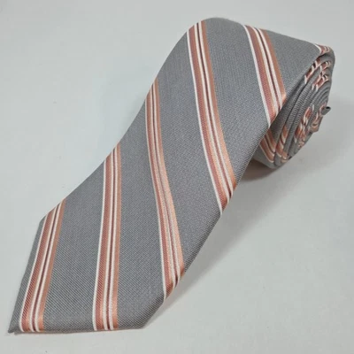 Gravata listrada Michael Kors seda viscose cinza com listras pêssego/rosa 57"x3" - Imagem 1 de 4
