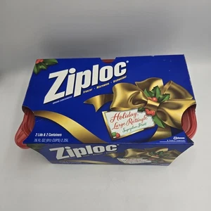 Vintage 2001 Ziploc Urlaub große rechteckige Zuckerpflaume Druck Behälter NEU 2 Stück - Bild 1 von 7