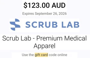 $123 Scrub Lab E Gift Card – Premium Medical Scrubs and Apparel - Picture 1 of 1