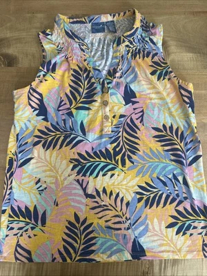 Женская Caribbean Joe хлопок курорт Майка синий розовый цветочный тропический маленький - Изображение 1 из 4