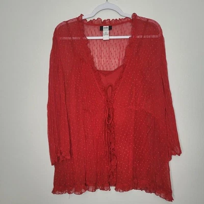 Vintage 90s y2k red swiss dot semi sheer tank cardigan top plus size 22/24 - Image 1 of 4