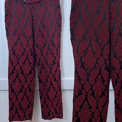 Vintage Red Damask Brocade Velvet Chino Pants Dark Academia Trousers Women S - Image 1 of 4