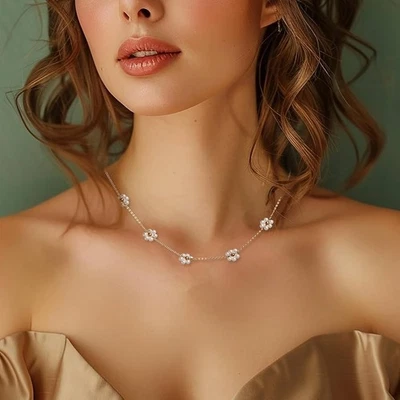 Collar Gargantilla Smilebelle Margarita Perla, Delicado Collar para Mujer como Flowe Foto 1 de 4