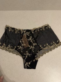 BNWT Womens Lise Charmel Black & Gold High-Waisted Lace Panties, Size XL
