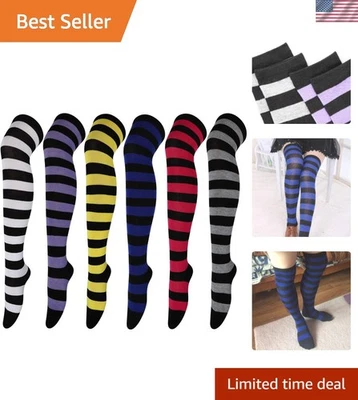 6 pares de calcetines a rayas hasta el muslo para mujeres de moda - calentadores de piernas suaves y elegantes Foto 1 de 4