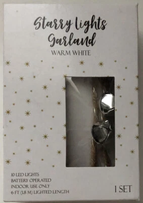 Starry Lights Garland Warm White 10 LED Lights Battery Operated Indoor 6 Ft - Image 1 of 4