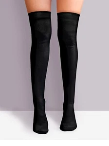 Over The Knee Thigh High Plain Black Socks Fancy Dress Party Cosplay Kitty Sox - Picture 1 of 3