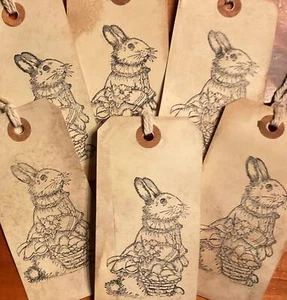 3 Lg. Primitive Bunny Hang Tags Easter Bunny Basket Eggs Tags - Picture 1 of 1