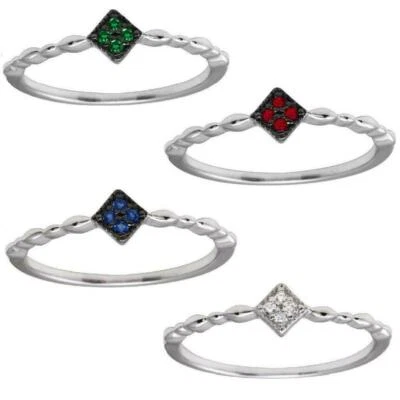 Argento Sterling Onda Design Quadrato Anello W/Colorato Zircone Cubico Pietre - Immagine 1 di 3