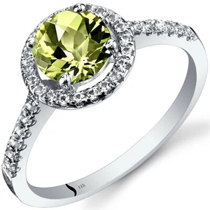 14K White Gold Peridot Halo Ring Round Cut 1.00 Cts Sizes 5 to 9 - Picture 1 of 2