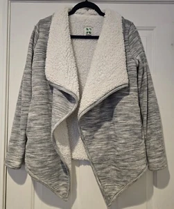 Green Tea Heather Grey Sherpa Lined Size M Cardigan - Picture 1 of 6