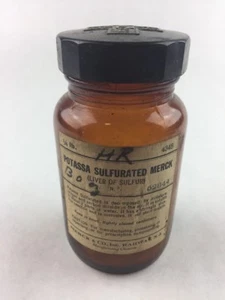 Vintage Potassa Sulfurated Pharmacy Medicine Bottle 4" Merck Co NJ - Picture 1 of 1