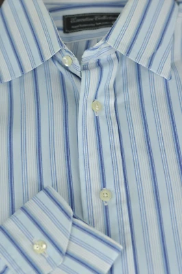 Tom James Executive Men's Blue & White Striped Luxury Cotton Dress Shirt 15 x 33 - Image 1 of 4