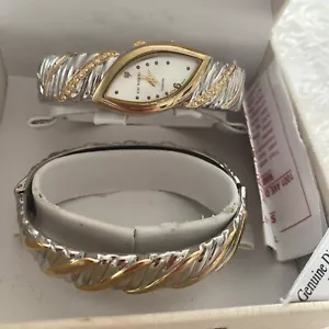 Kim Rogers gold-silberfarbene Armbanduhr mit echtem Diamant-Zifferblatt in Box besetzt - Bild 1 von 5