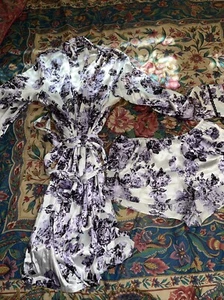 Apartment 9 Silky Purple And White Floral Robe And Shorts Pajama Set—SZ. S - Picture 1 of 7