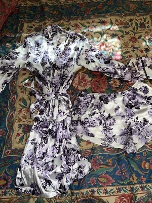 Apartment 9 Silky Purple And White Floral Robe And Shorts Pajama Set—SZ. S - Image 1 of 4