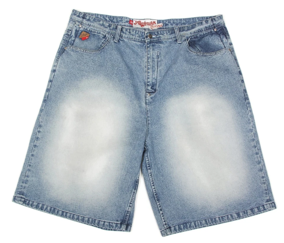 Vintage Akademiks Jean Shorts Mens Size 44 Blue Spell Out Long Stitched Y2K /835 - Image 1 of 4