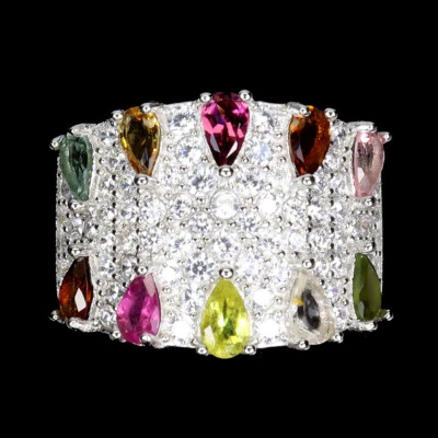 Anillo de plata de ley 925 pera turmalina 5x3 mm circonita joyería de piedras preciosas 8 Foto 1 de 4