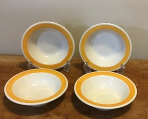 Juego de 4 tazones Sterling China Wellsville Ohio 8 oz blanco con borde naranja - Imagen 1 de 13