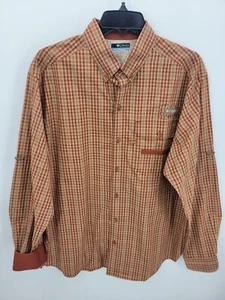 Columbia PHG Shirt Mens Medium Red Tan Plaid Long Sleeve Button Up Outdoor Hunt - Picture 1 of 9
