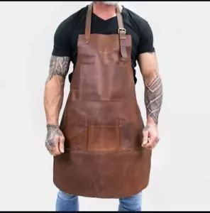 Brown Leather Apron-Butcher Apron-Chef,BBQ Apron Cooking-Apron For Men Women - Picture 1 of 7