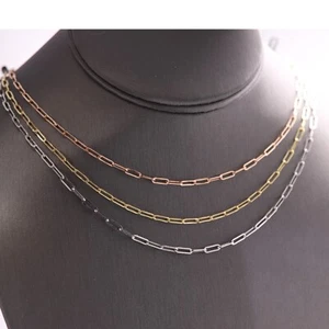 14k Paperclip Chain Necklace Real 14k Gold Paper clip from Italy (#Small 3mm) - Picture 1 of 20