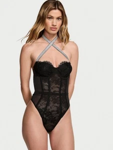 VICTORIA'S SECRET VERY SEXY Shine Strap Halter Lace Teddy Lingerie Sleepwear - Picture 1 of 4