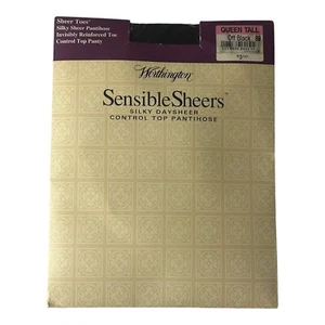 Worthington Sensible Sheers Control Top Collant Queen Alto Off Nero Vintage - Foto 1 di 5