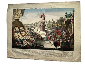 "La Statue D’or a Babylone” French Copper Etched Engraving, C 1760 - Picture 1 of 8
