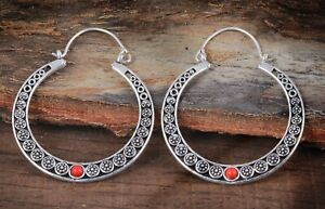Silver Earrings Hoops Tribal Earrings Gipsy style Ethnic Earrings 
