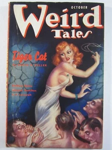 Weird Tales, Oktober 1937 sehr guter Erhaltungszustand/sehr guter Erhaltungszustand Tigerkatze Cover Art! H.P. Lovecraft! - Bild 1 von 5