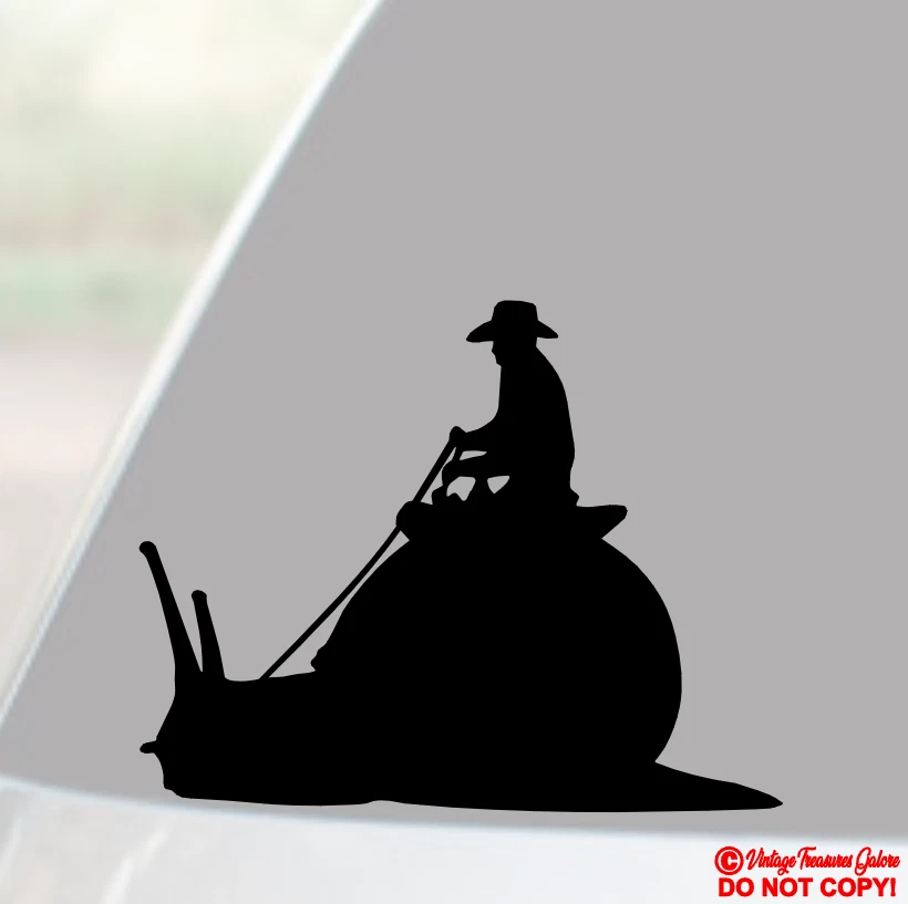 COWBOY GUY RIDING A SNAIL Vinyl Decal Sticker Car Window Wall Bumper Funny Man - Image 1 of 1