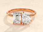 2 Carat Moissanite Diamonds Emerald & Pear Cut 92.5 Solitaire Simulant Ring