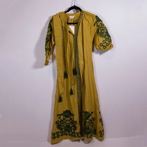 NEW Julia Amory Coatue Caftan Floral Flower Embroidered Belted Maxi Dress Green - Picture 1 of 5