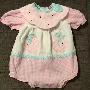 Vintage Mayfair Kids One Piece Infant Girls Pastel Strawberry Outfit Size 3-6 Mo - Picture 1 of 14