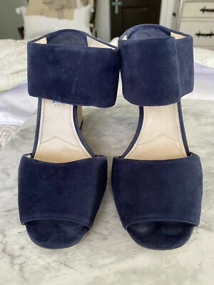 Prada темно-синий замши / кожи на танкетке скольжения дерева деревянные каблуки 39,5 - Изображение 1 из 4