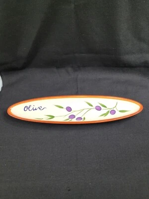 Crate & Barrel Porcelain Olive Boat Tray Appetizers Cheese Crackers 16 1/4" x 4" - Image 1 of 4