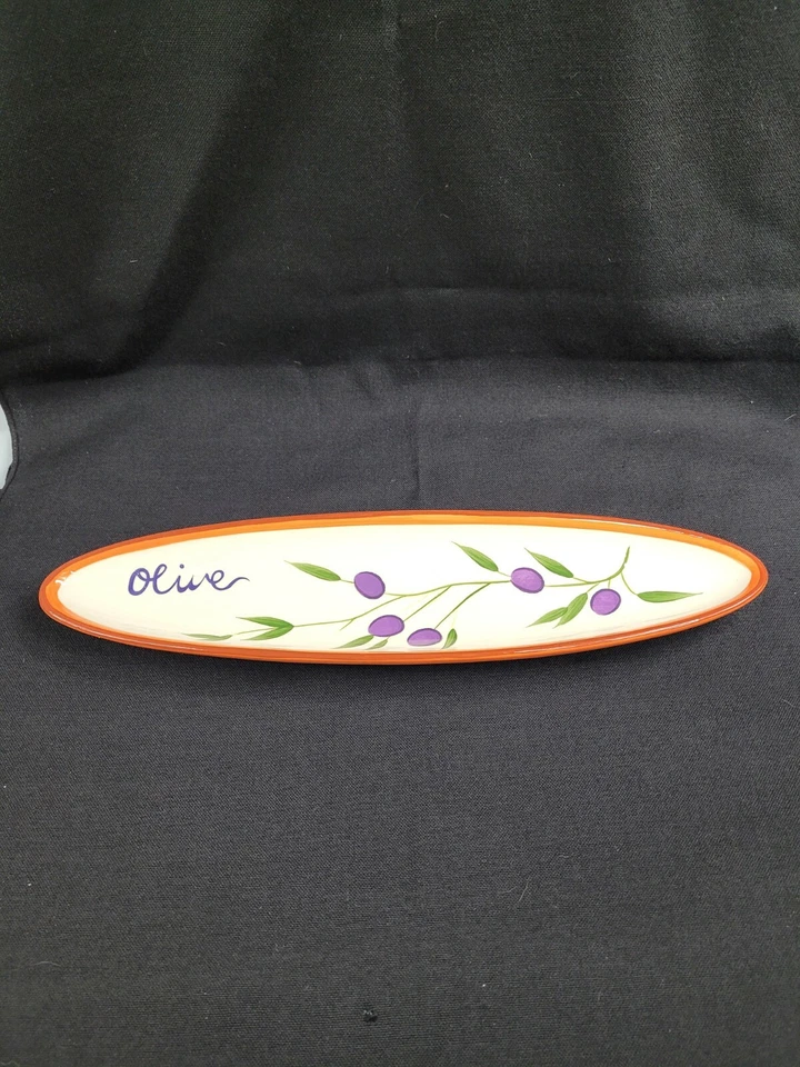 Crate & Barrel Porcelain Olive Boat Tray Appetizers Cheese Crackers 16 1/4" x 4" - Image 1 of 4