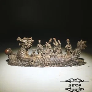 5.9" Chinese Pure copper Statue Carvings Eight Immortals on Dragon Decorative - Picture 1 of 5