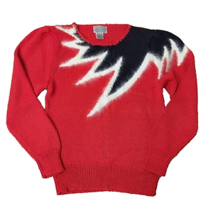 VTG Lauren Cole Knit Sweater Womens PS Red Black White Color Block Angora 80’s - Picture 1 of 11